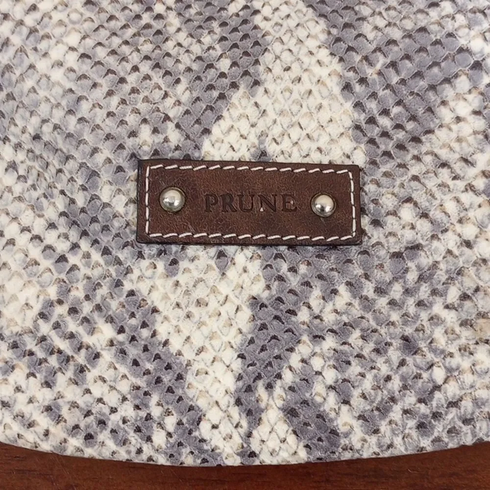 Prune Black & White Snake Skin Pattern Leather Satchel Tote Purse